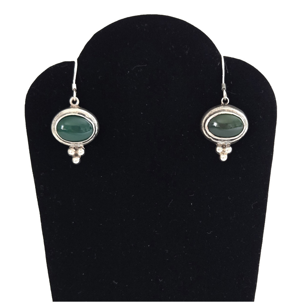Vintage Sterling Silver Earrings Green Chrysoprase Southwest Boho Artisan Mexico